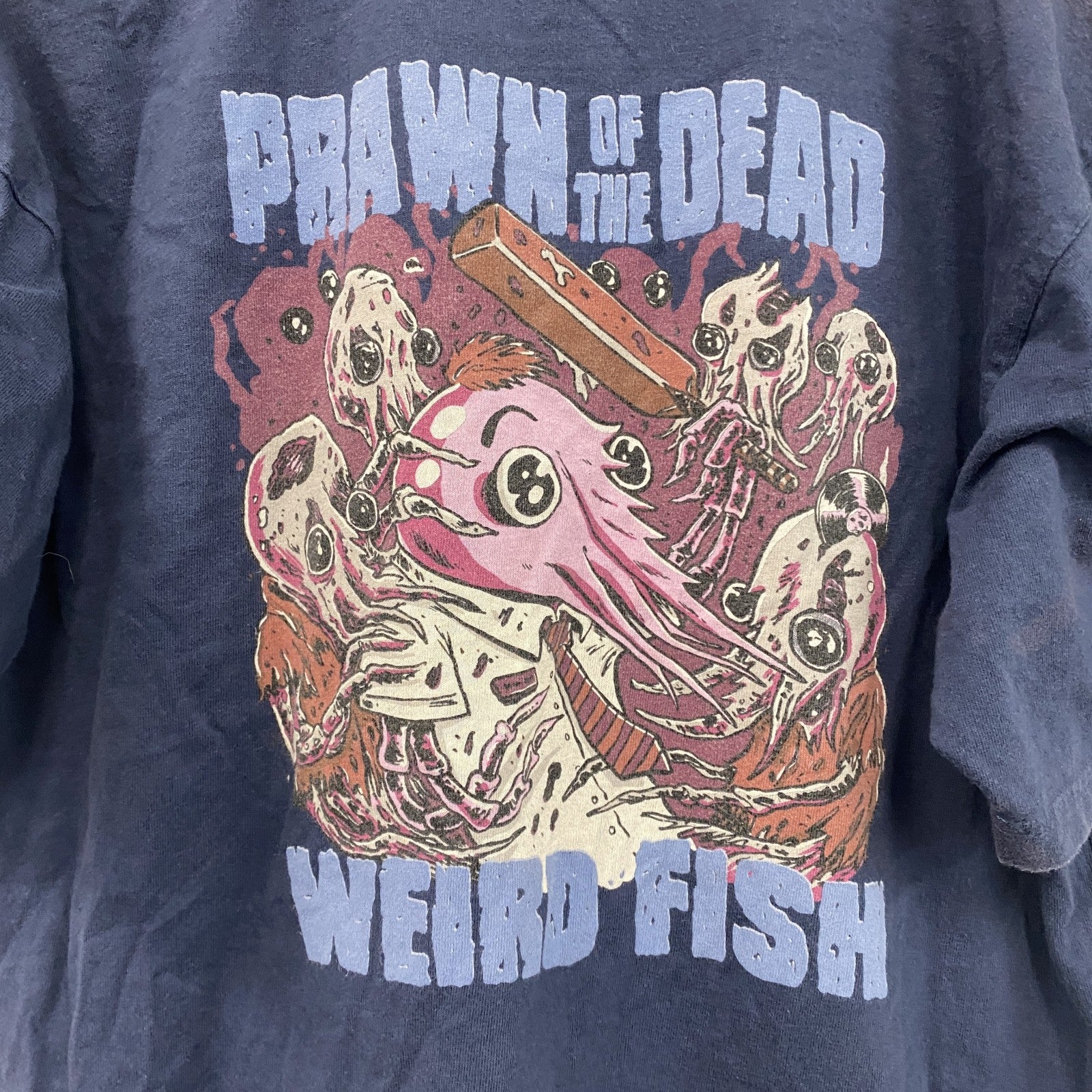 90s～　Weird fish　半袖プリントTシャツ　グラフィックT　ヴィンテージ　紺　ネイビー　Sサイズ　古着