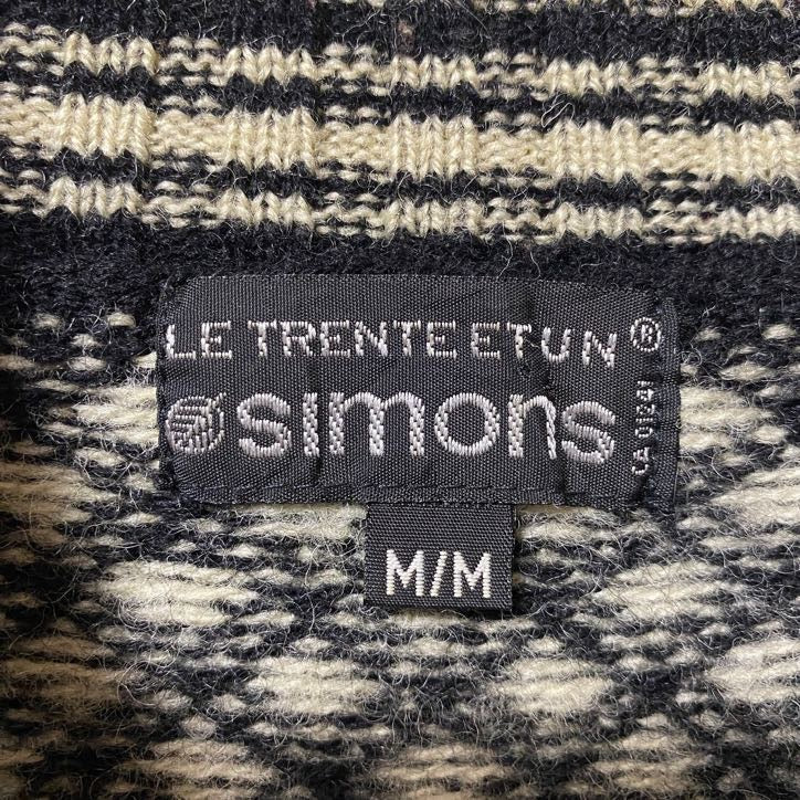 simons　ニットセーター　バーズアイ柄　ハイネック　リブライン　バイカラー　黒　ブラック　Mサイズ　古着