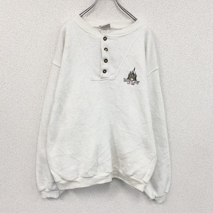 90s　Disney　ディズニー　Mickey Mouse　ハーフボタンスウェット/トレーナー　白　ホワイト　XLサイズ