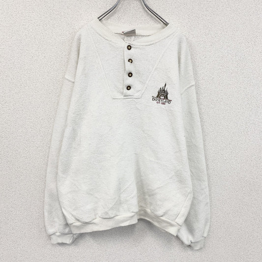 90s　Disney　ディズニー　Mickey Mouse　ハーフボタンスウェット/トレーナー　白　ホワイト　XLサイズ
