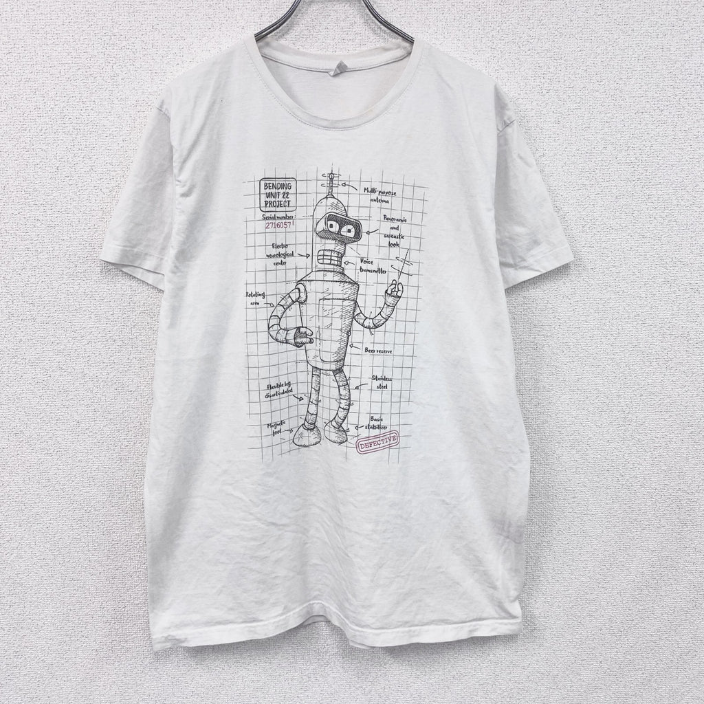 フューチュラマ　ベンダーベンディングロドリゲス　半袖Tシャツ　アニメT　キャラクターT　白　ホワイト　2XLサイズ　古着