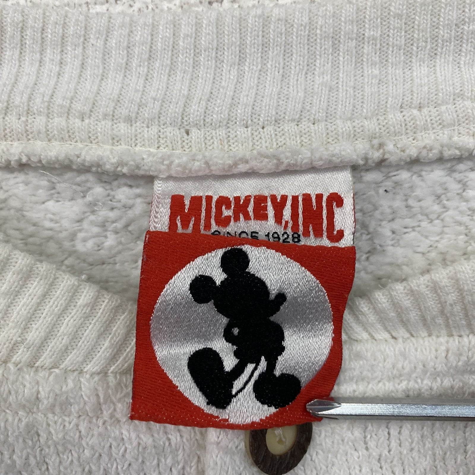 90s　Disney　ディズニー　Mickey Mouse　ハーフボタンスウェット/トレーナー　白　ホワイト　XLサイズ　　ヴィンテージ　古着