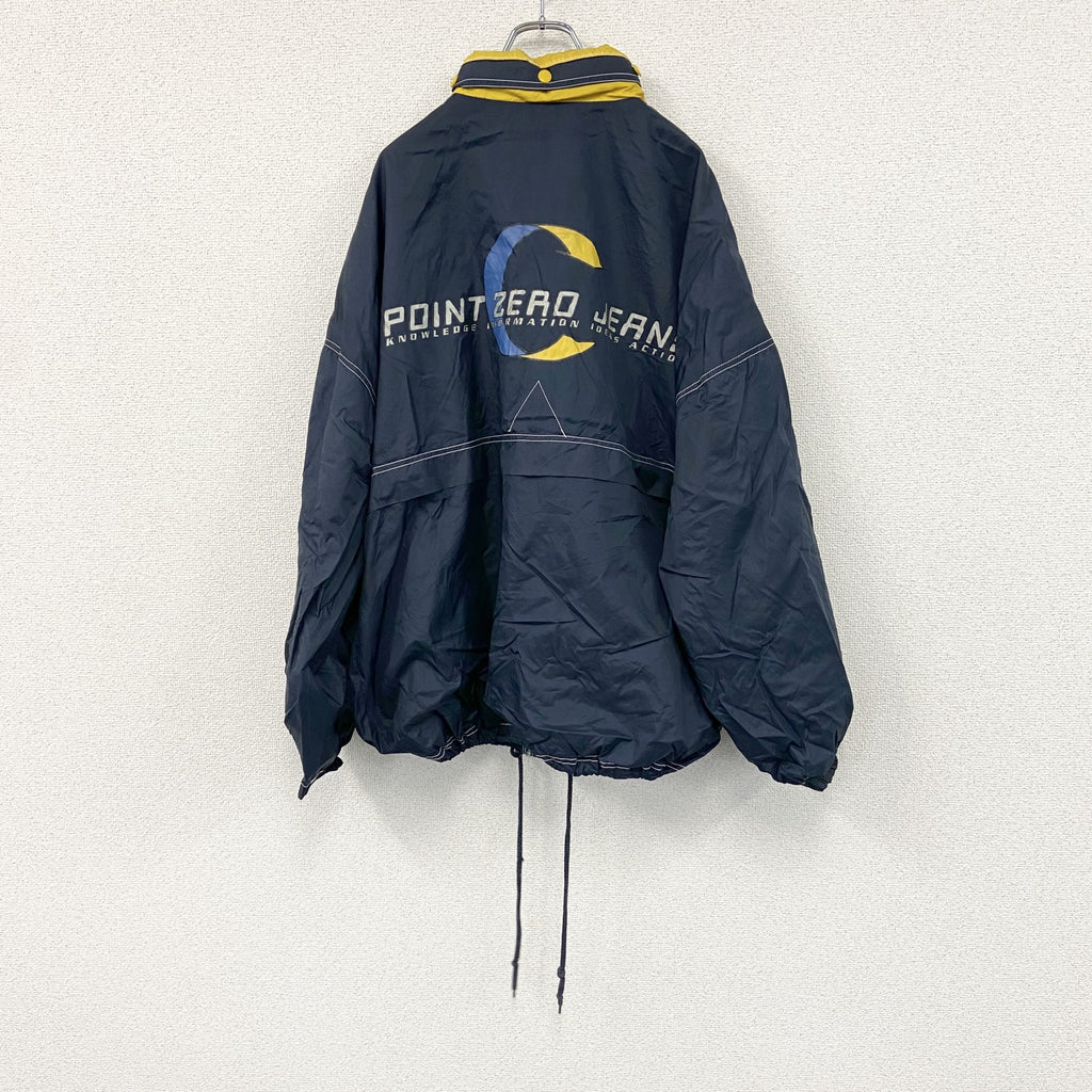 ～00s　POINT ZERO　ポイントゼロ　フルジップナイロンジャケット　デカロゴヴィンテージ　紺　ネイビー　XLサイズ　古着