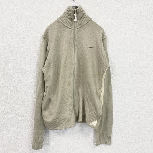 00s　NIKE　ナイキ　フルジップアクリルニットジャケット　ジャージ　切替デザインベージュ　Mサイズ