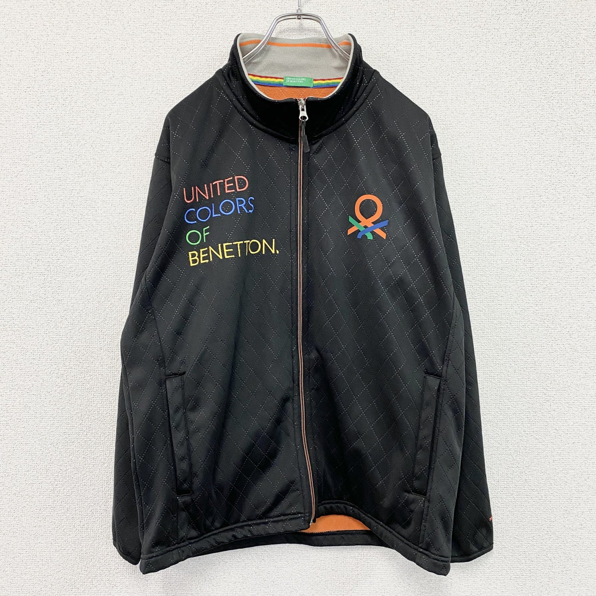UNITED COLORS OF BENETTON　トラックジャケット/ジャージ　裏フリース　黒　ブラック　Lサイズ　古着