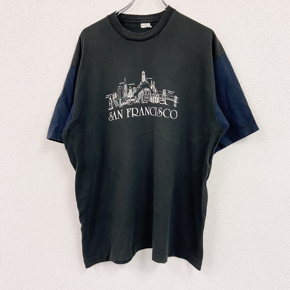 半袖プリントTシャツ　シングルステッチ　黒　ブラック　XLサイズ カットソー メンズ コットン 古着