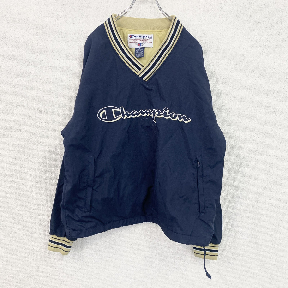 90s　champion　チャンピオン　プルオーバーナイロンジャケット　ヴィンテージ　紺　ネイビー　Mサイズ　古着