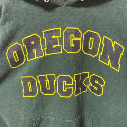 古着 used　Hanes　ヘインズ　長袖パーカー　ロゴプリントスウェット　OREGONDUCKS　緑　グリーン　秋冬服　Mサイズ