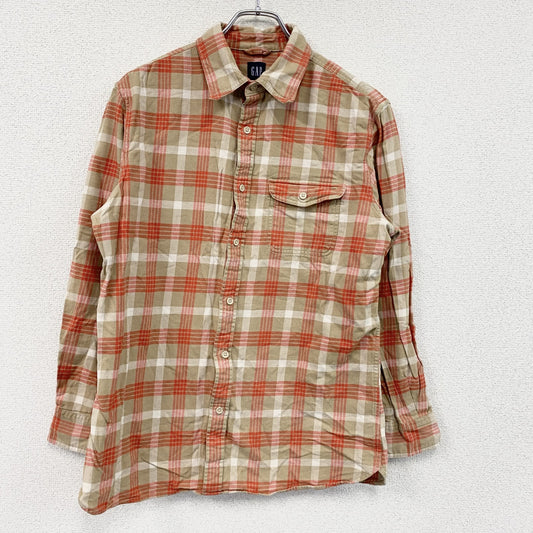 00s　OLD GAP　オールドギャップ　長袖ネルシャツ　チェック柄　茶色　ブラウン　赤色　レッド　Mサイズ