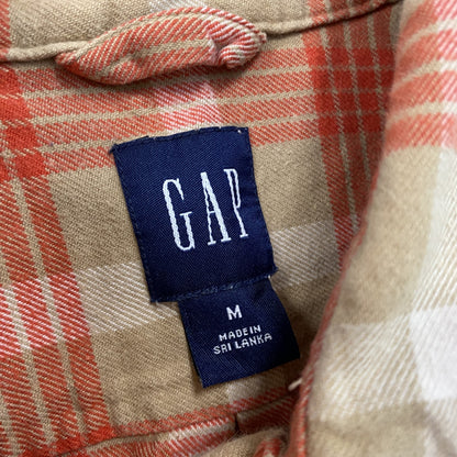 00s　OLD GAP　オールドギャップ　長袖ネルシャツ　チェック柄　茶色　ブラウン　赤色　レッド　Mサイズ