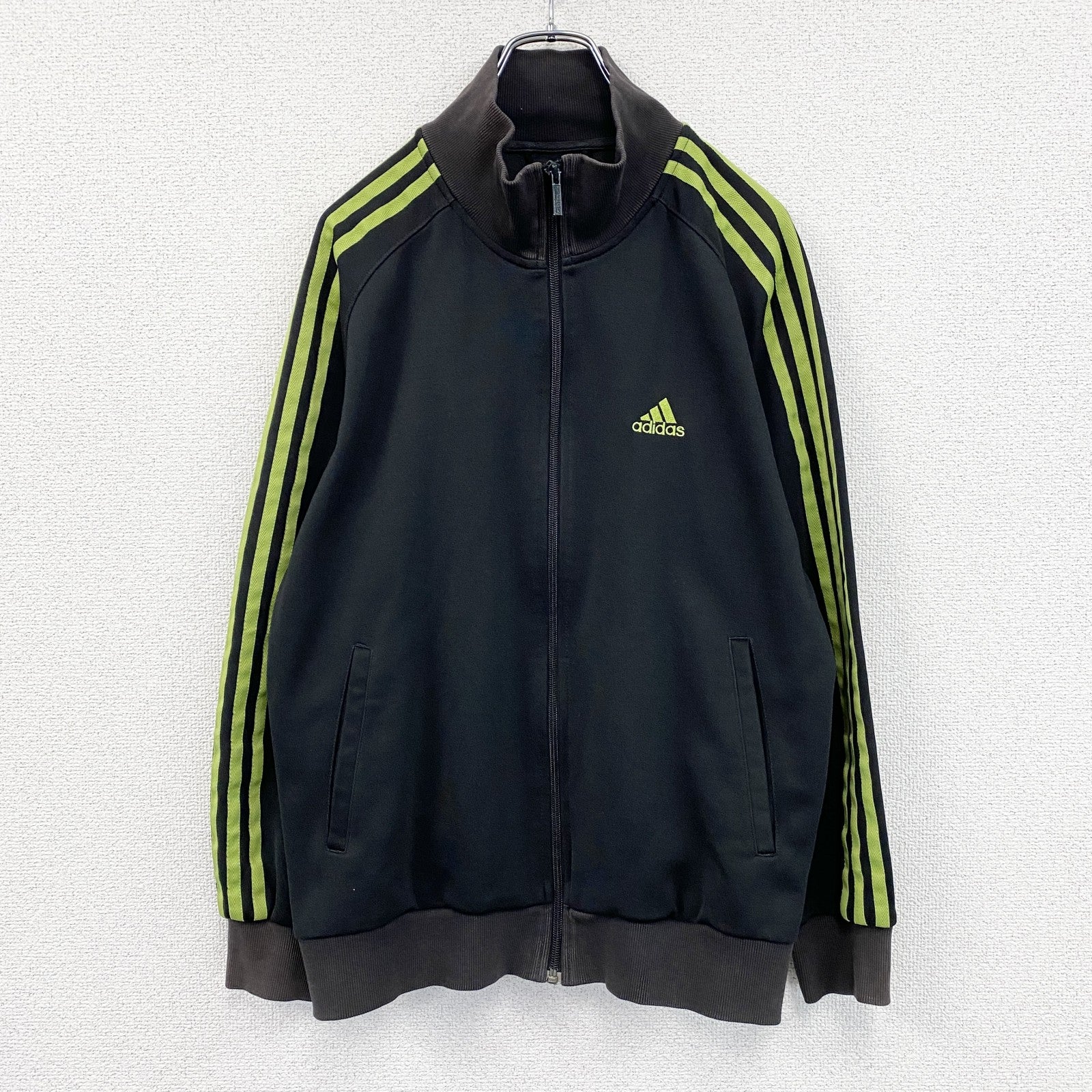 adidas　アディダス　トラックジャケット/ジャージ　フェード　パフォーマンスロゴ　黒　ブラック　Lサイズ スポーツジャケット メンズ コットン 古着
