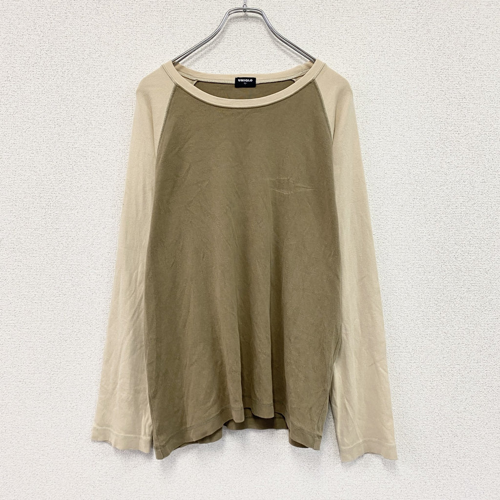 OLD UNIQLO　オールドユニクロ　長袖Tシャツ/ロンT　ラグラン　茶色　ブラウン　ベージュ　Lサイズ　古着