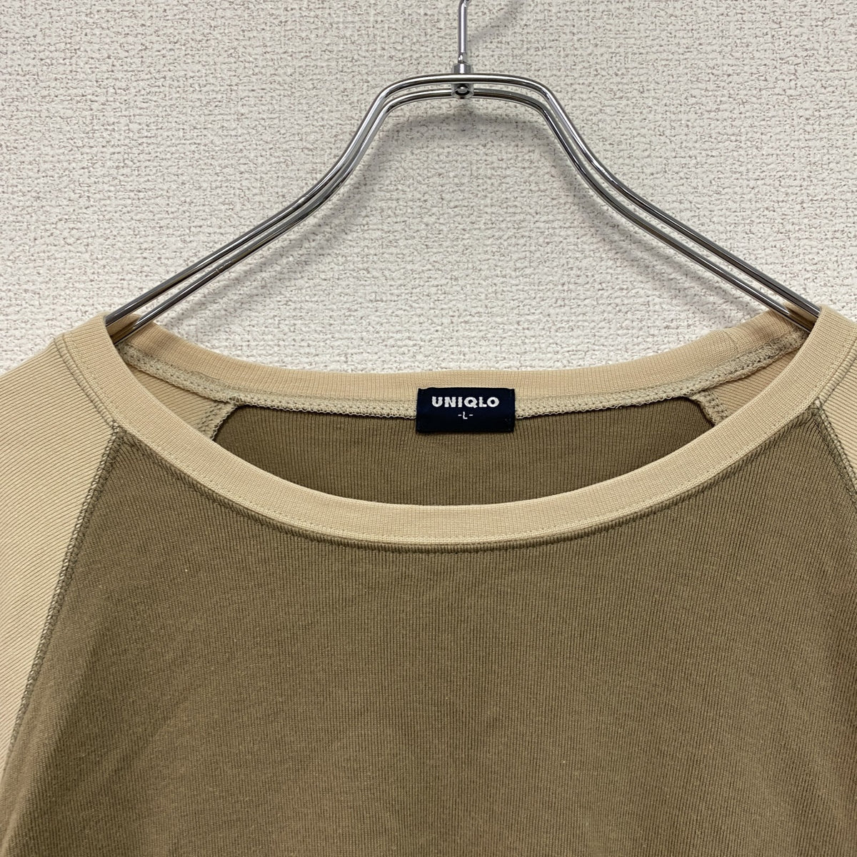 OLD UNIQLO　オールドユニクロ　長袖Tシャツ/ロンT　ラグラン　茶色　ブラウン　ベージュ　Lサイズ　古着
