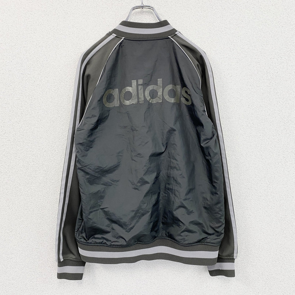 adidas　アディダス　トラックジャケット/ジャージ　デカロゴ　ダークグレー　Oサイズ　古着