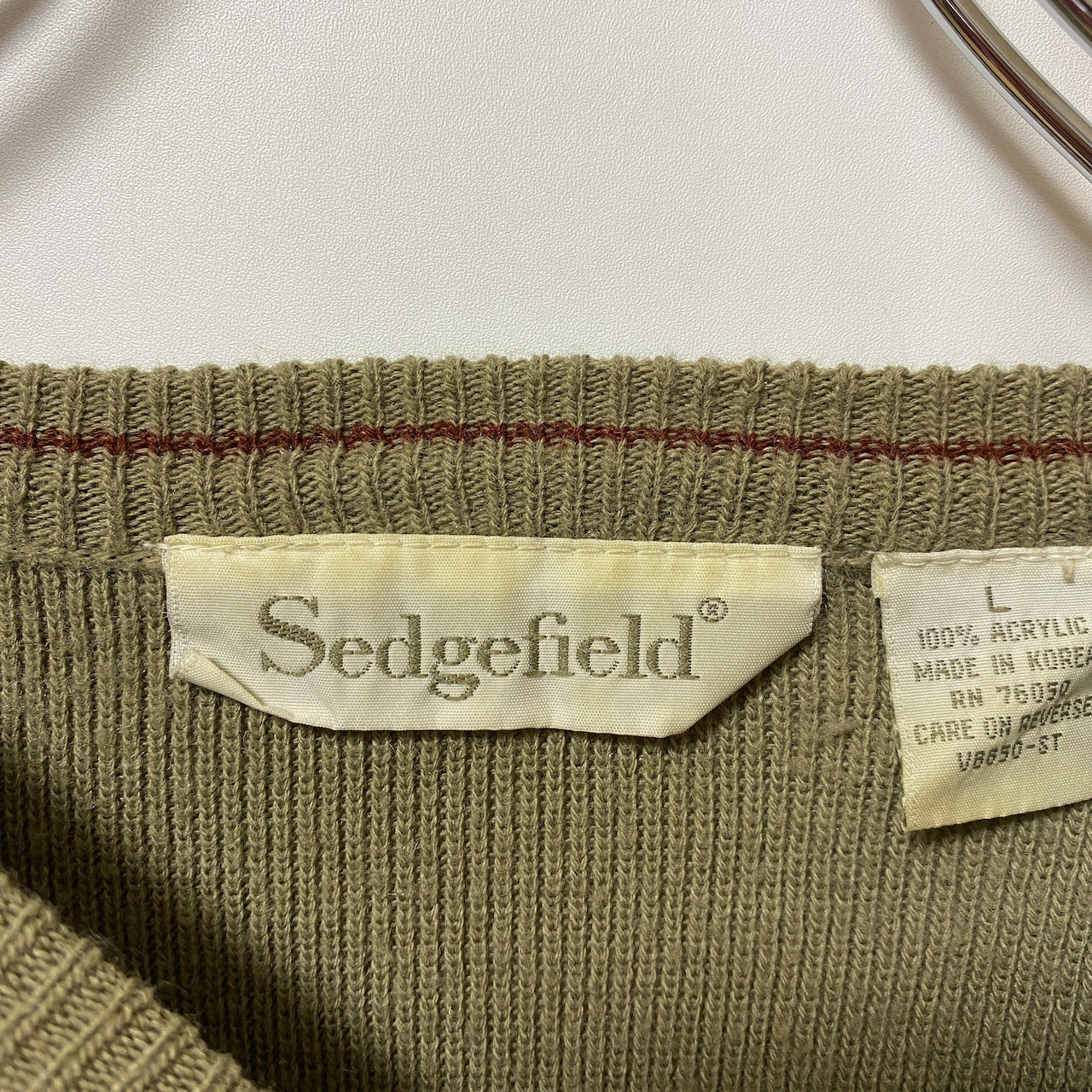 古着 used　Sedgefield　長袖デザインニット　セーター　クルーネック　ベージュ　茶色　ブラウン　秋冬服　Lサイズ