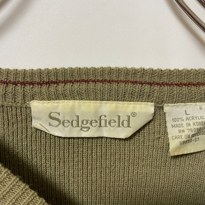 古着 used　Sedgefield　長袖デザインニット　セーター　クルーネック　ベージュ　茶色　ブラウン　秋冬服　Lサイズ