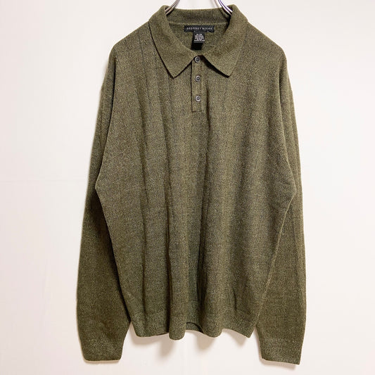 古着 used　GEOFFREYBEENE　長袖ポロシャツ薄手ニット　セーター　シンプル　緑　グリーン　秋冬服　XLサイズ