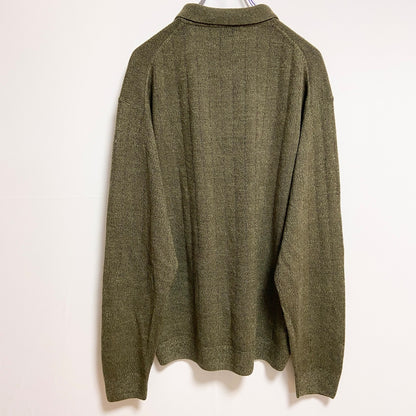 古着 used　GEOFFREYBEENE　長袖ポロシャツ薄手ニット　セーター　シンプル　緑　グリーン　秋冬服　XLサイズ