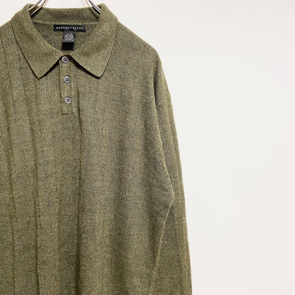 古着 used　GEOFFREYBEENE　長袖ポロシャツ薄手ニット　セーター　シンプル　緑　グリーン　秋冬服　XLサイズ