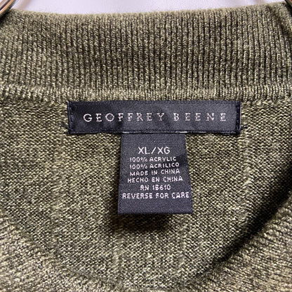 古着 used　GEOFFREYBEENE　長袖ポロシャツ薄手ニット　セーター　シンプル　緑　グリーン　秋冬服　XLサイズ