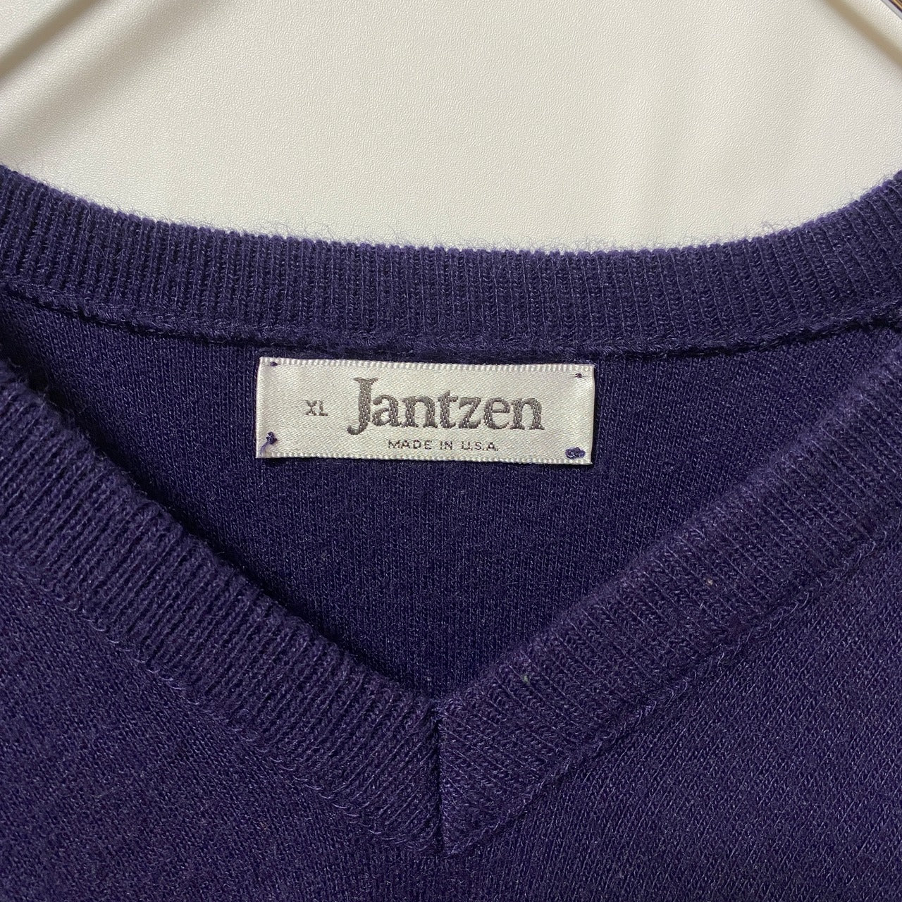 古着 used　Jantzen　長袖Vネック無地ニット　セーター　ノームコア　ネイビー　USA製　ビッグシルエット　XLサイズ