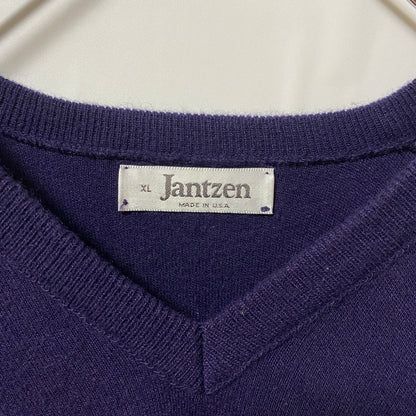 古着 used　Jantzen　長袖Vネック無地ニット　セーター　ノームコア　ネイビー　USA製　ビッグシルエット　XLサイズ