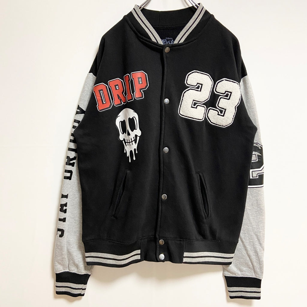 EIGHTBRAND　長袖スタジャン　バックプリント　バラ　ドクロ　黒　ブラック　秋冬服　Mサイズ　古着