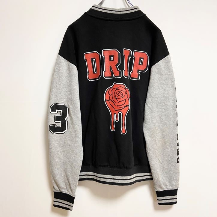 EIGHTBRAND　長袖スタジャン　バックプリント　バラ　ドクロ　黒　ブラック　秋冬服　Mサイズ　古着