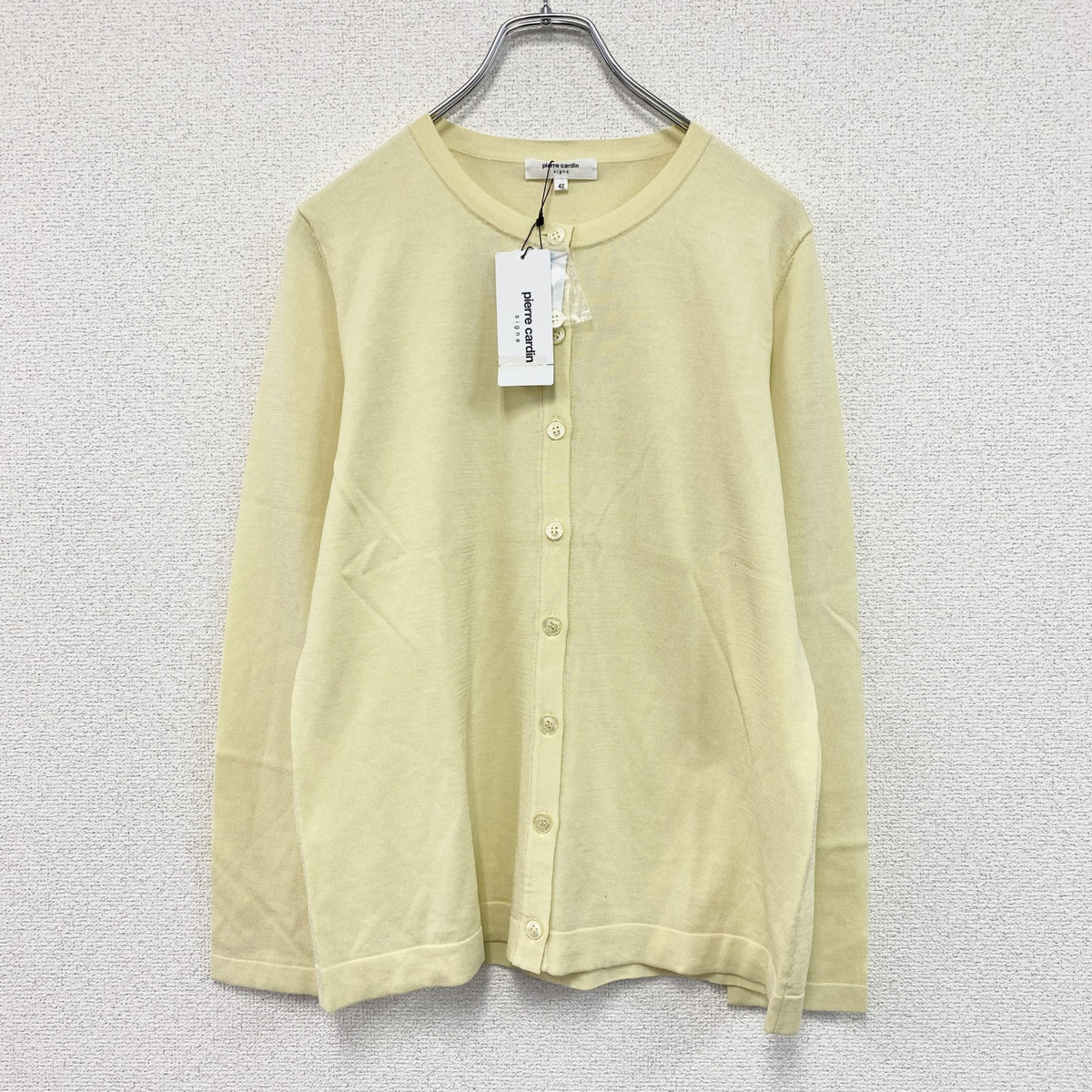 pierre cardin　ピエールカルダン　コットンニットカーディガン　デッドストック　黄色　イエロー　42サイズ　古着