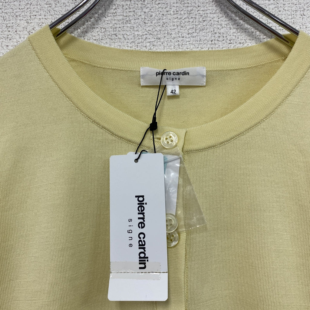 pierre cardin　ピエールカルダン　コットンニットカーディガン　デッドストック　黄色　イエロー　42サイズ　古着