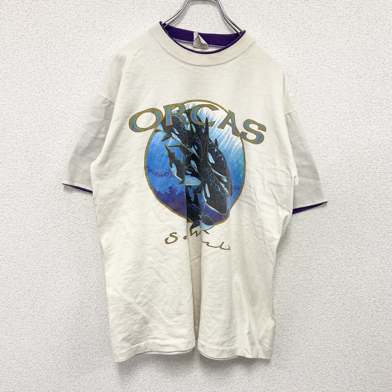 90s～　SEASONS　半袖プリントTシャツ　ORCAS　ヴィンテージ　白　ホワイト　Lサイズ　古着
