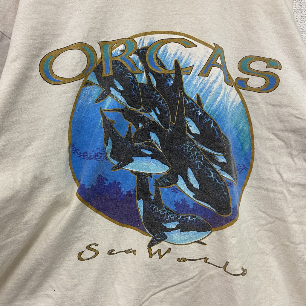 90s～　SEASONS　半袖プリントTシャツ　ORCAS　ヴィンテージ　白　ホワイト　Lサイズ　古着