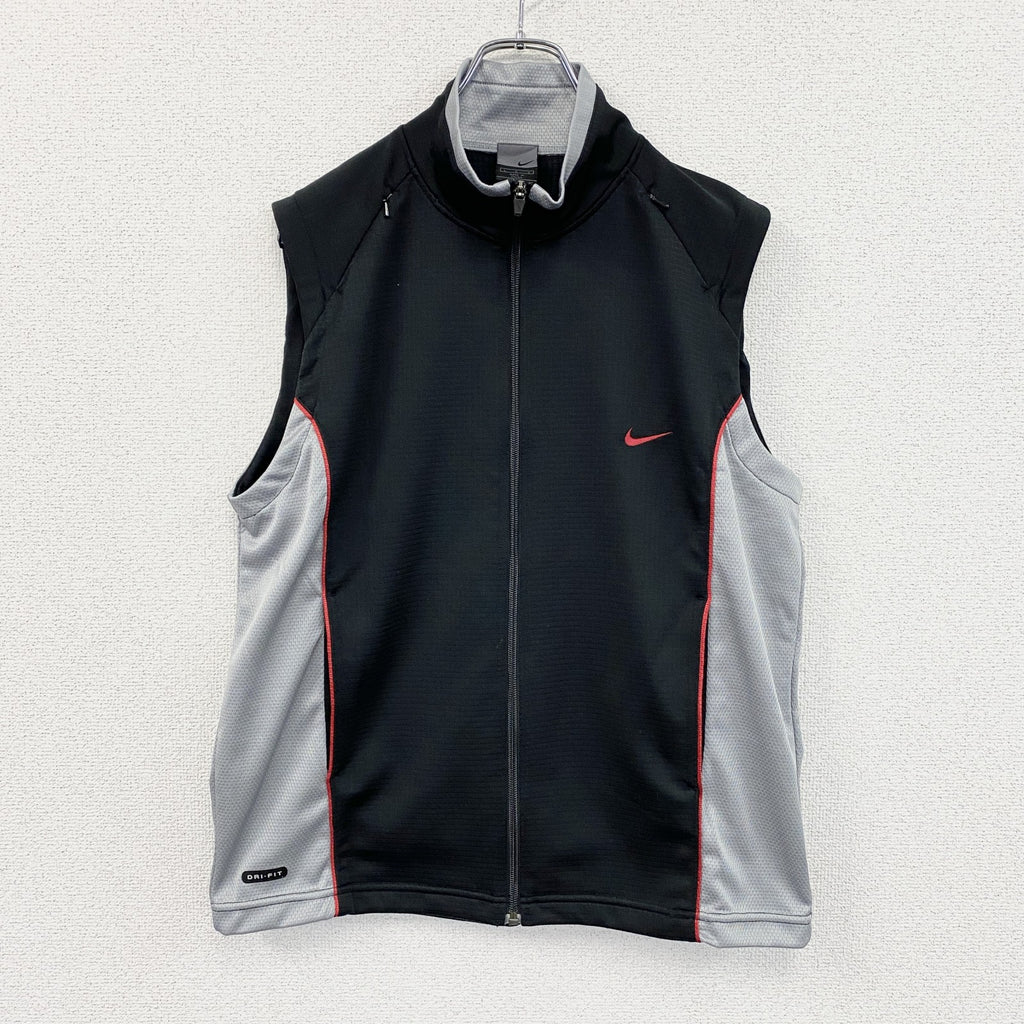 00s　NIKE　ナイキ　DRI-FIT　フルジップベスト　スウッシュ　ヴィンテージ　黒　ブラック　Lサイズ　古着