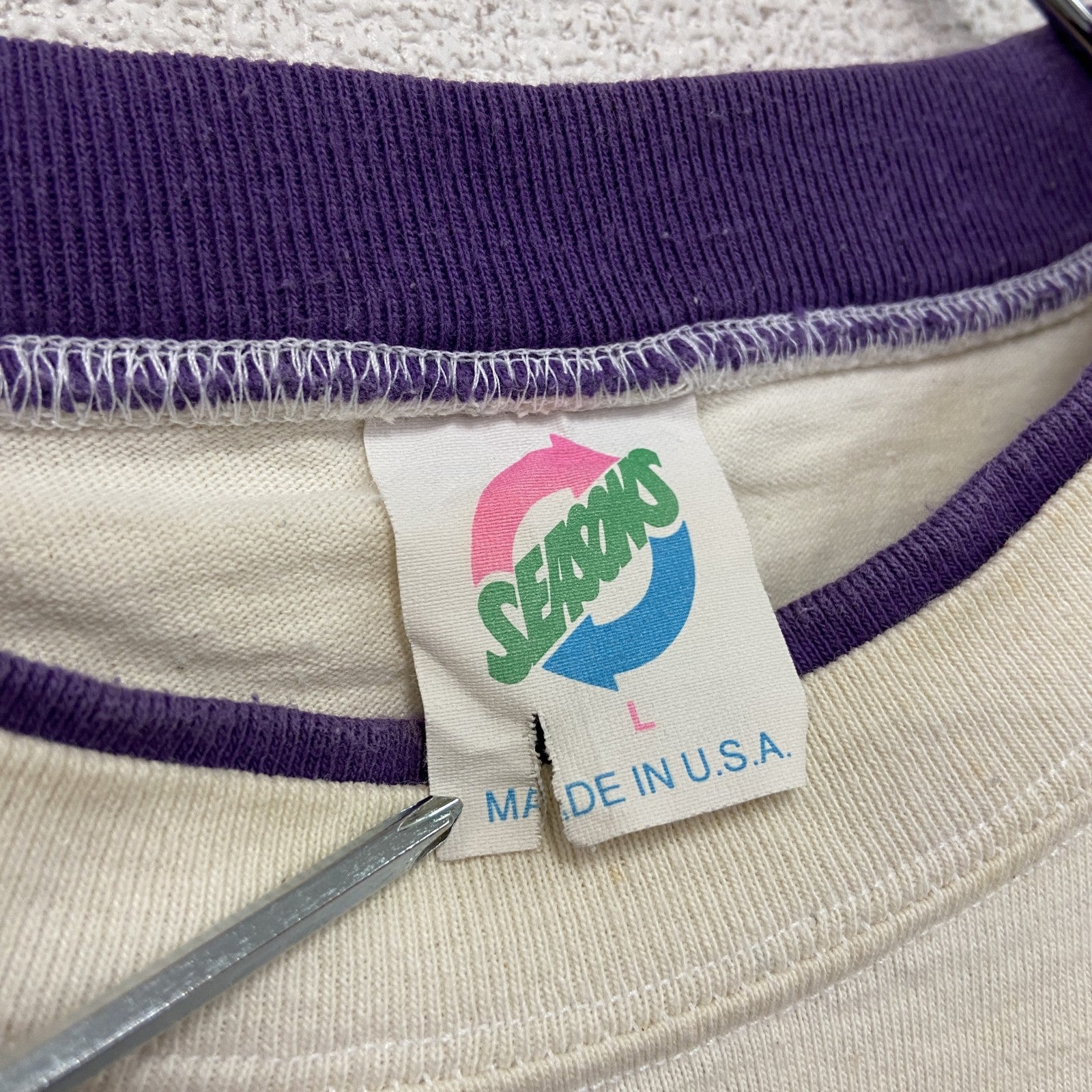 90s～　SEASONS　半袖プリントTシャツ　ORCAS　ヴィンテージ　白　ホワイト　Lサイズ　古着