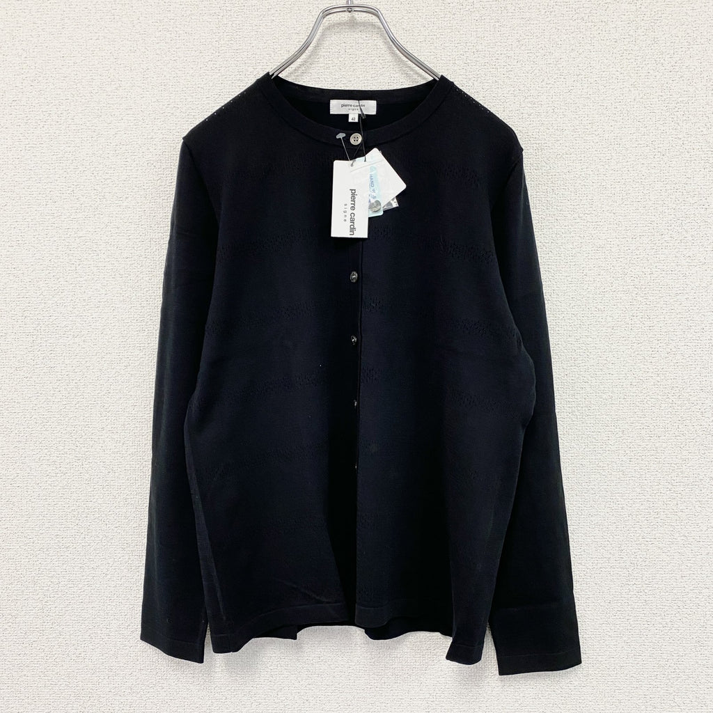 pierre cardin　ピエールカルダン　コットンニットカーディガン　デッドストック　黒　ブラック　42サイズ　古着