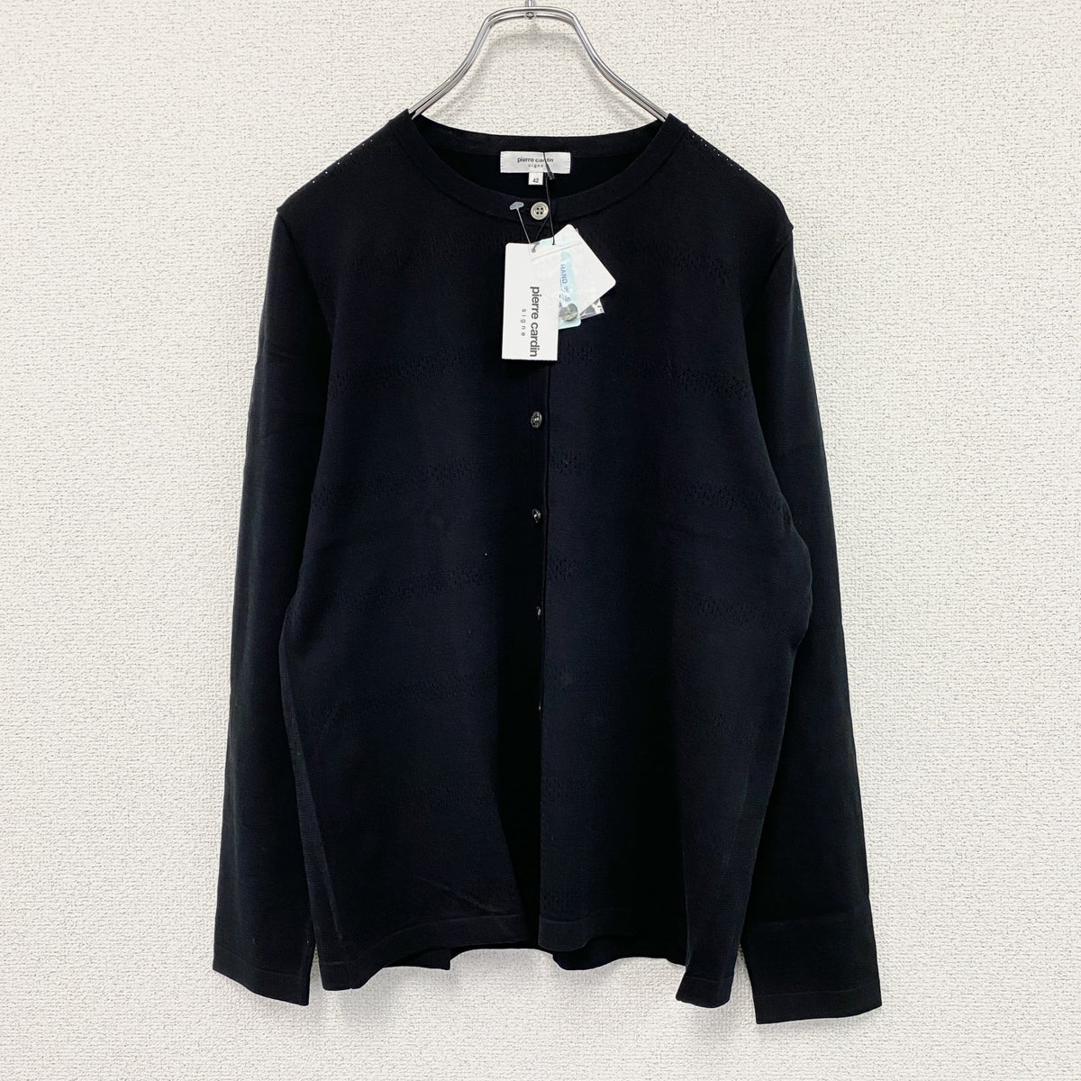 pierre cardin　ピエールカルダン　コットンニットカーディガン　デッドストック　黒　ブラック　42サイズ　古着