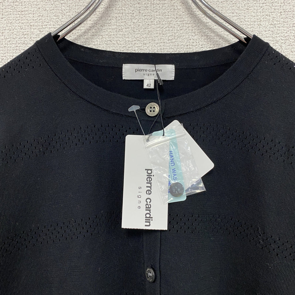 pierre cardin　ピエールカルダン　コットンニットカーディガン　デッドストック　黒　ブラック　42サイズ　古着