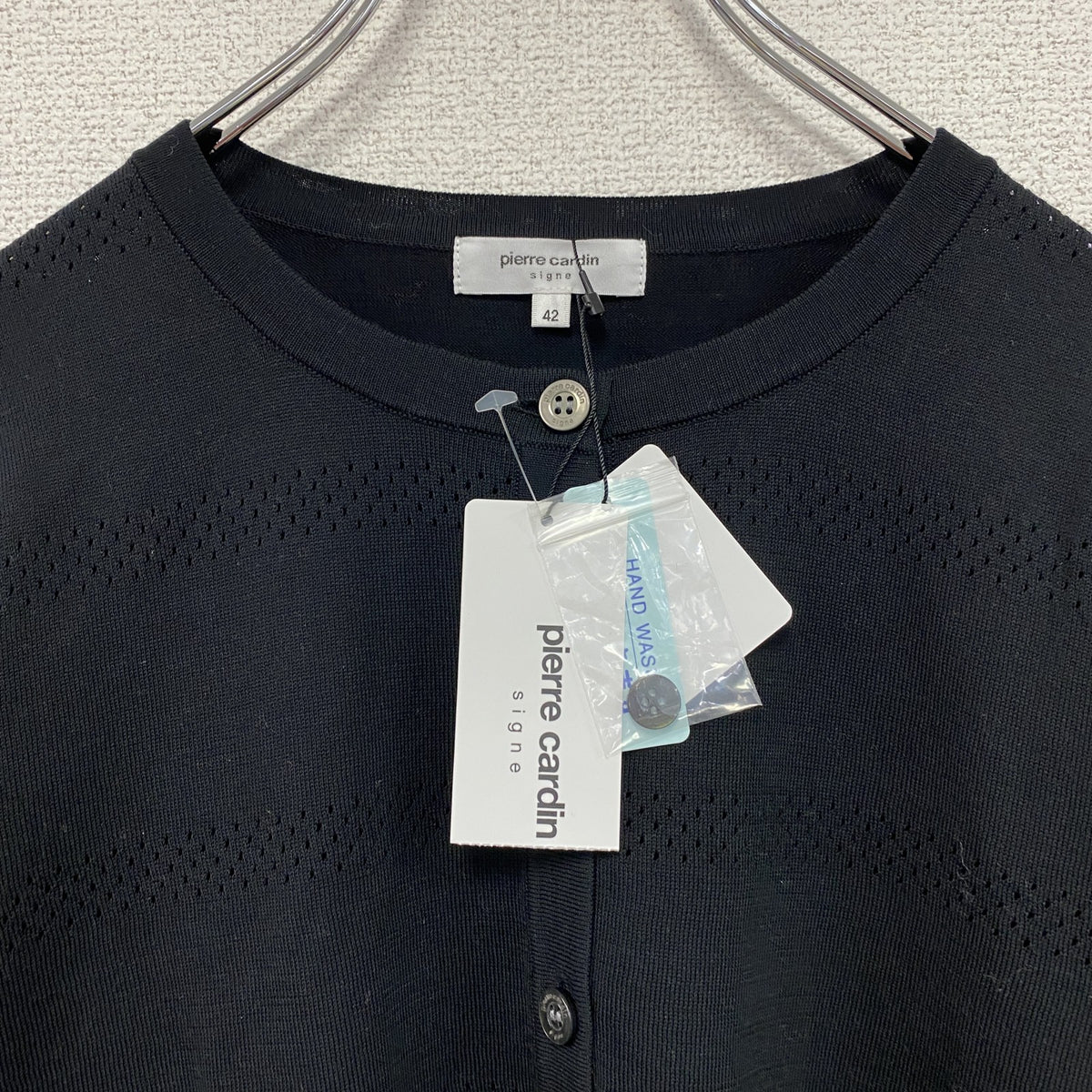pierre cardin　ピエールカルダン　コットンニットカーディガン　デッドストック　黒　ブラック　42サイズ　古着