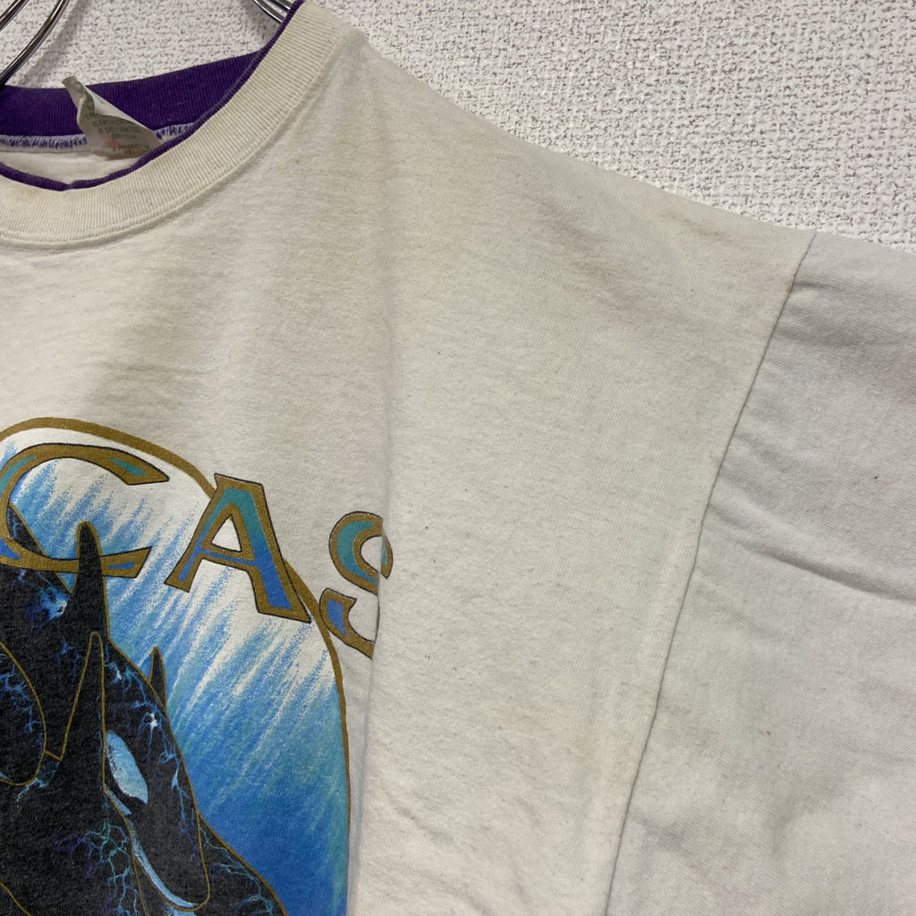 90s～　SEASONS　半袖プリントTシャツ　ORCAS　ヴィンテージ　白　ホワイト　Lサイズ　古着