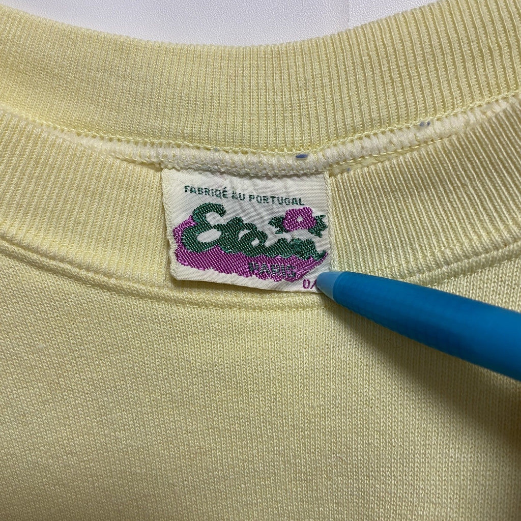 90s　長袖ワンポイント刺繍スウェット　トレーナー　黄色　イエロー　クルーネック　ラグランスリーブ　ヴィンテージ　Sサイズ　古着