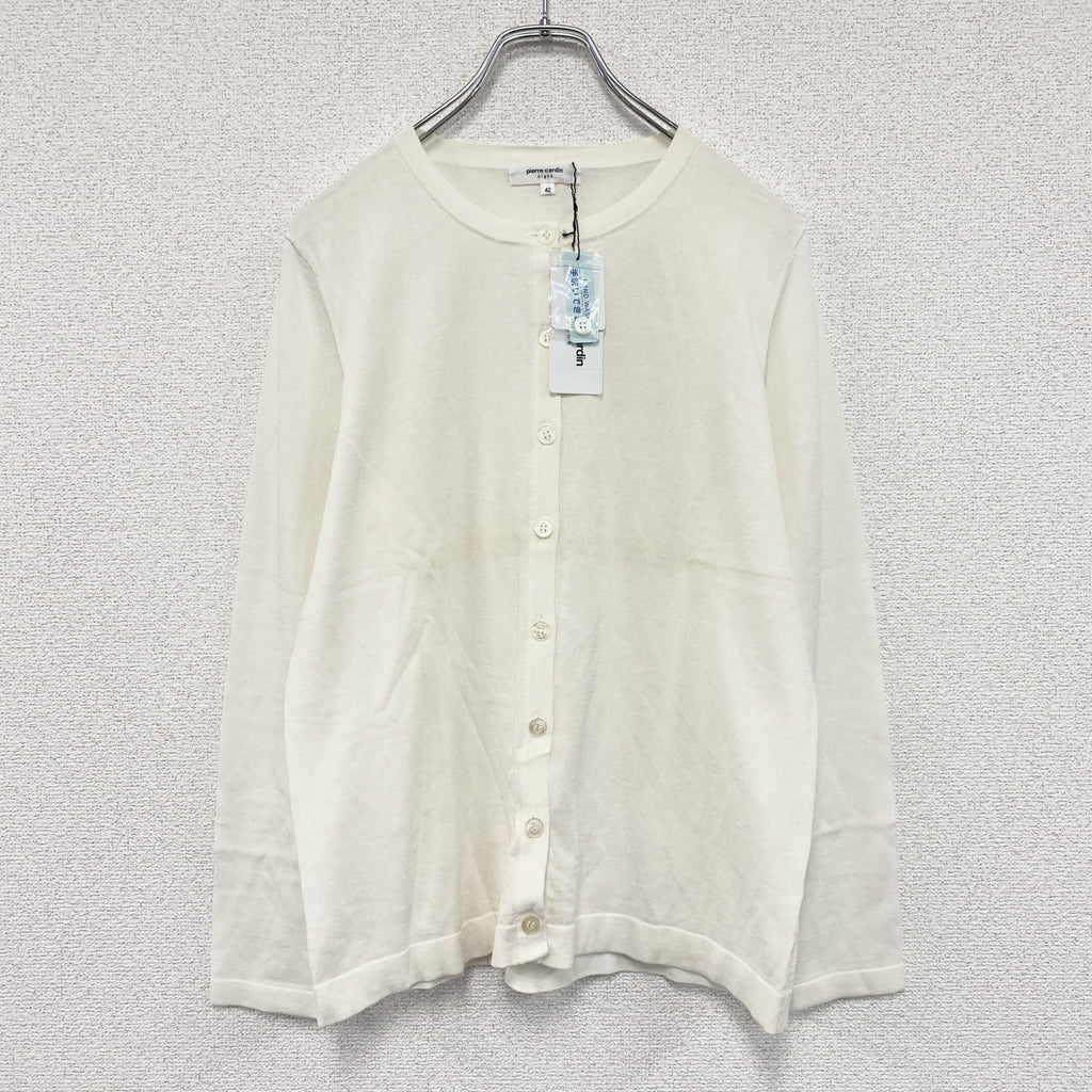 pierre cardin　ピエールカルダン　コットンニットカーディガン　デッドストック　アイボリー　42サイズ　古着