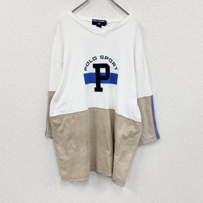 90s　POLO SPORT　ポロスポーツ　ラルフローレン　長袖Tシャツ/ロンT　白　ホワイト　ベージュ　Lサイズ