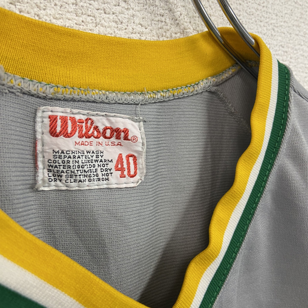 WILSON　半袖プリントTシャツ/ユニフォーム風Tシャツ　Vネック　灰色　グレー　40サイズ カットソー メンズ 古着