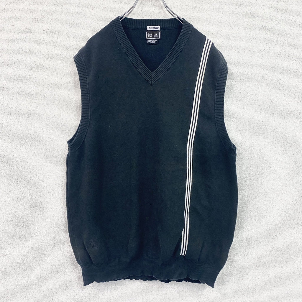00s　adidas golf　アディダスゴルフ　CLIMALITE　コットンニットベスト　スリーストライプス　ヴィンテージ　黒　ブラック　XLサイズ　古着
