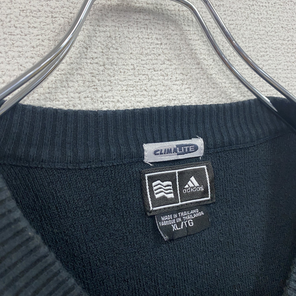 00s　adidas golf　アディダスゴルフ　CLIMALITE　コットンニットベスト　スリーストライプス　ヴィンテージ　黒　ブラック　XLサイズ　古着