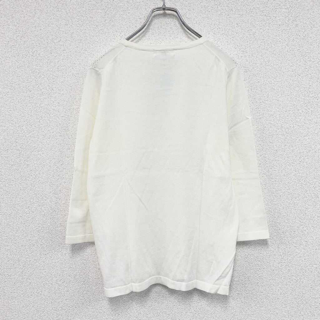 pierre cardin　ピエールカルダン　透かしボーダープルオーバー　長袖Tシャツ/ロンT　デッドストック　オフホワイト　42サイズ　古着