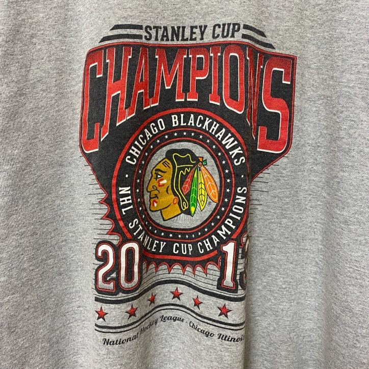 NHL シカゴブラックホークス　アイスホッケー　半袖オフィシャルプリントTシャツ　スポーツ　グレー　灰色　Lサイズ　古着