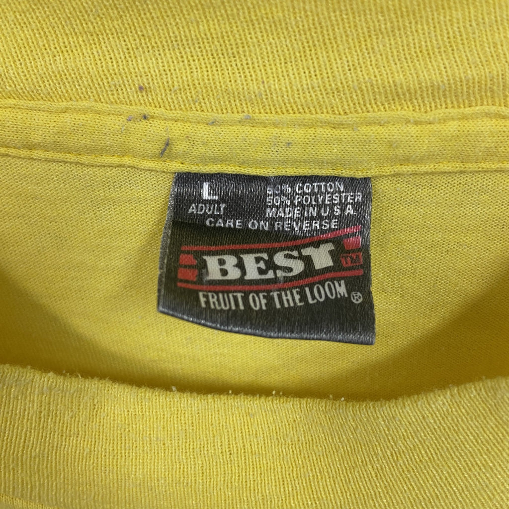 80s～　FRUIT OF LOOM　半袖プリントTシャツ　ヴィンテージ　シングルステッチ　黄　イエロー　Lサイズ　古着