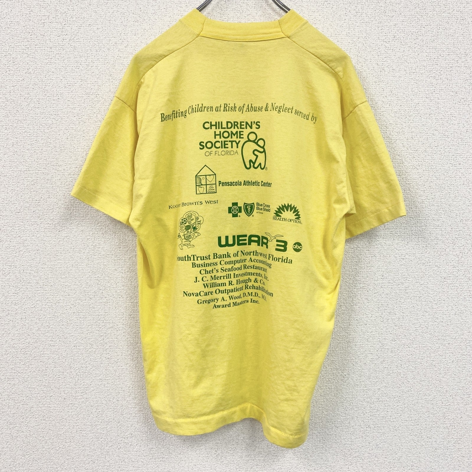 80s～　FRUIT OF LOOM　半袖プリントTシャツ　ヴィンテージ　シングルステッチ　黄　イエロー　Lサイズ　古着
