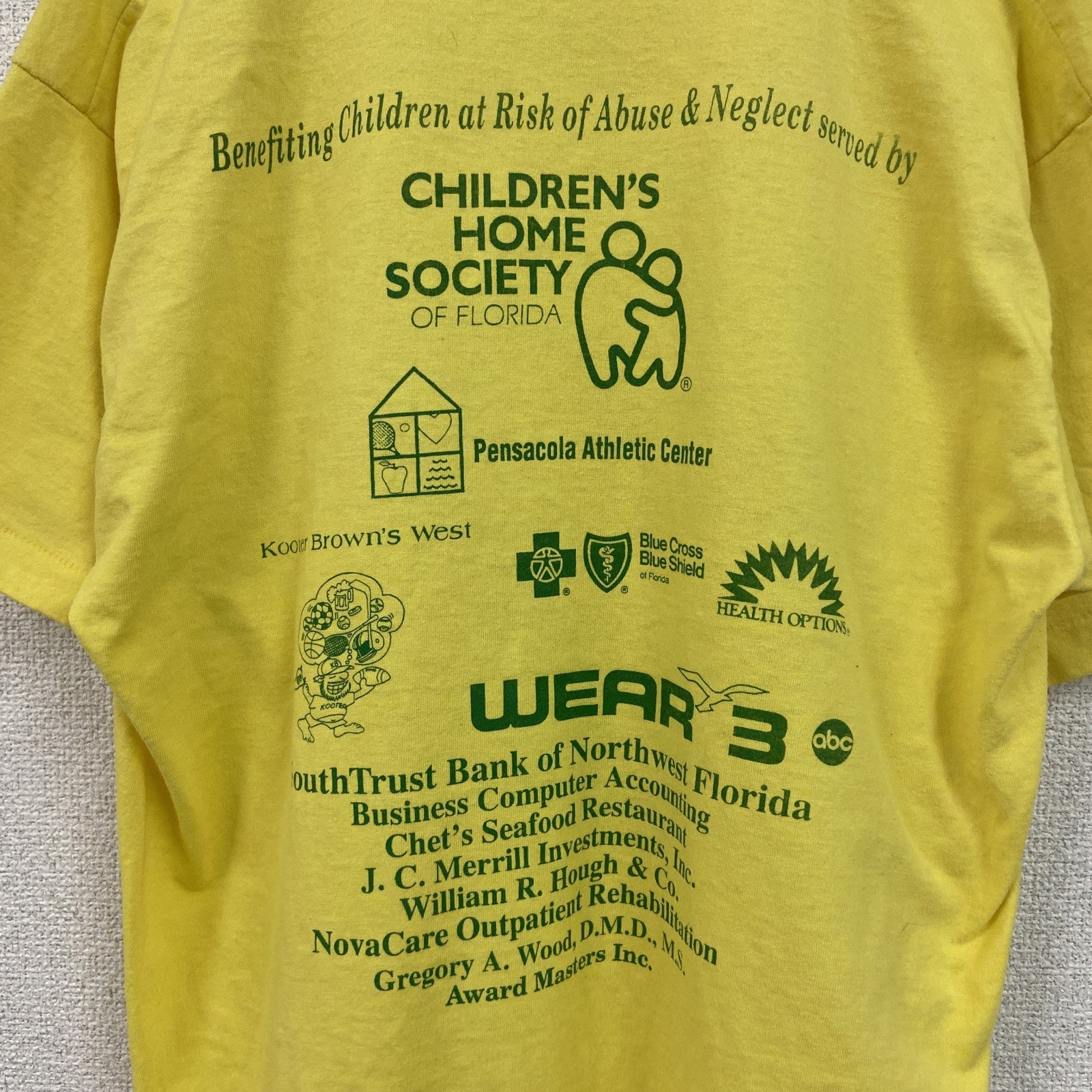 80s～　FRUIT OF LOOM　半袖プリントTシャツ　ヴィンテージ　シングルステッチ　黄　イエロー　Lサイズ　古着